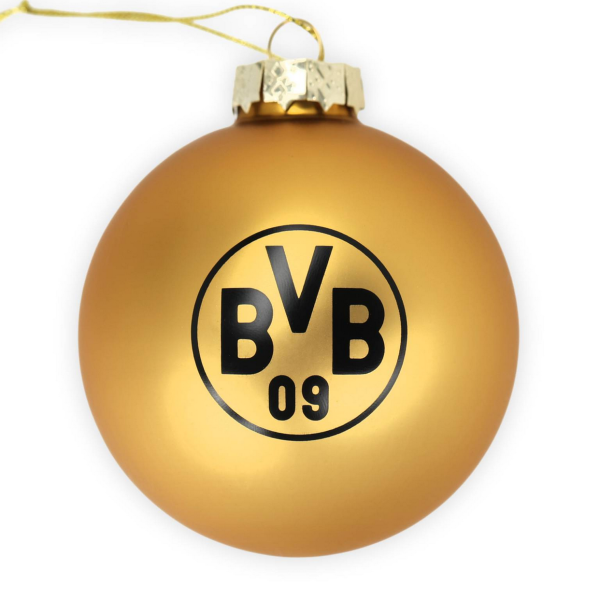 Borussia Dortmund BVB Weihnachtsbaumkugel Gold Glas 8 cm mit Logo